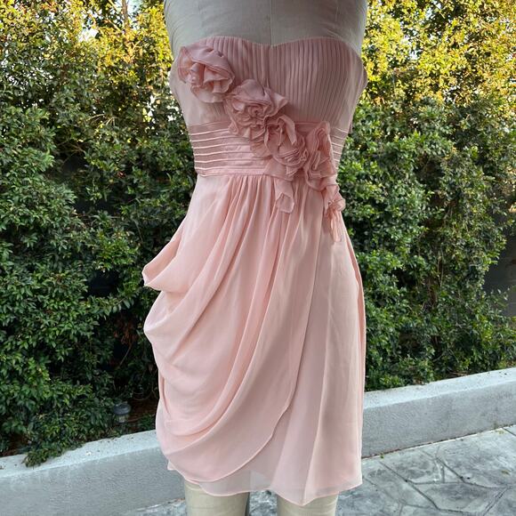 BCBGMaxazria Pink Blush Floral Silk Strapless Chiffon Mini Dress Women’s 0 - Picture 1 of 10